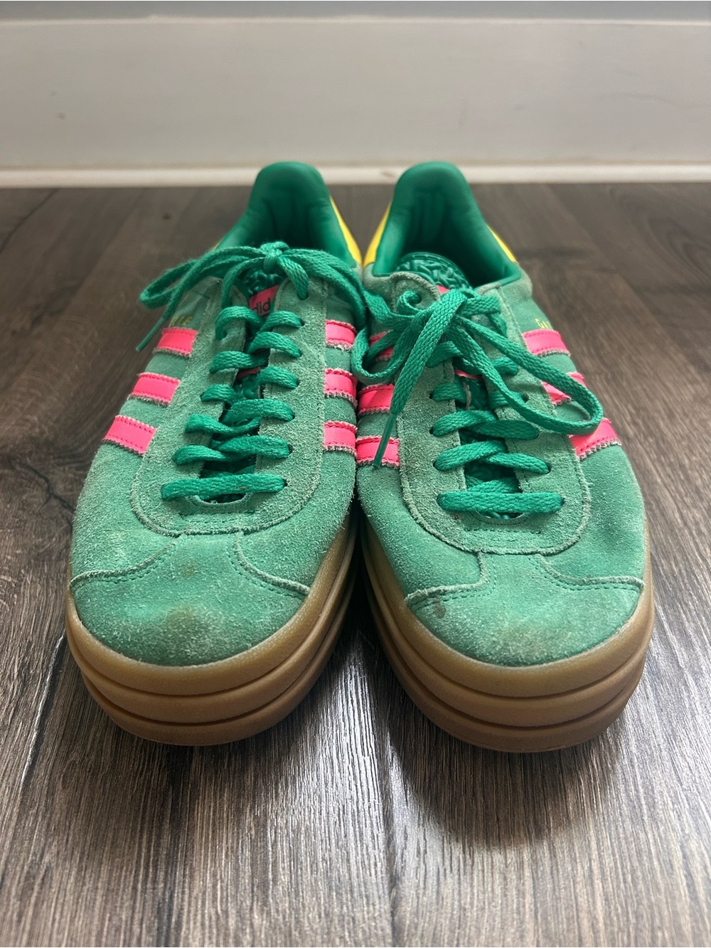 adidas Gazelle Platform Sneakers in Green, Pink & Yellow - Picture 5 of 7